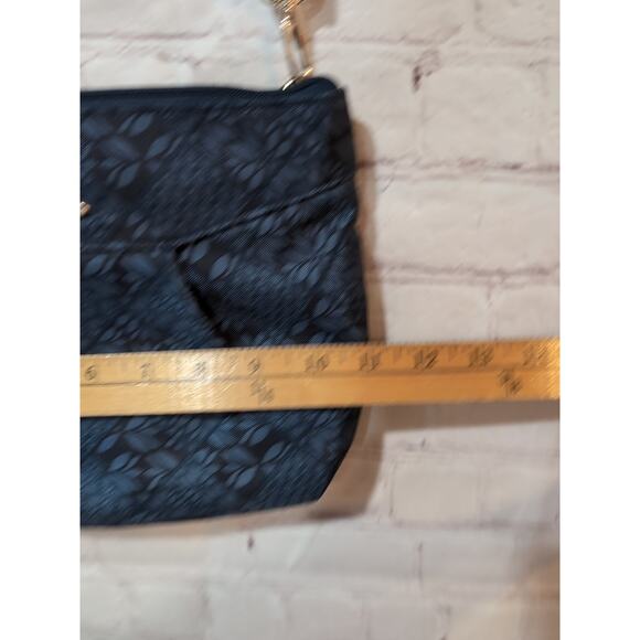 Travelon Anti-Theft Classic North South Crossbody Blue Floral Gold Hardware - Picture 12 of 14